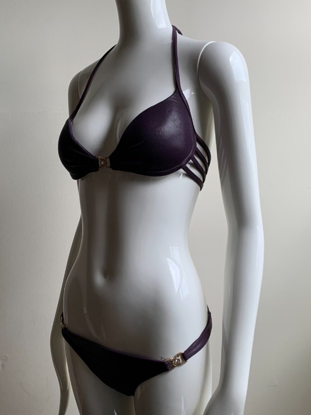 Sauvage california Plum gold crystal strappy underwire luxury bikini